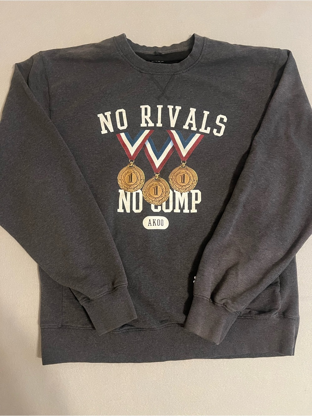 Akoo Charcoal Crewneck Sweatshirt with Medal Graphic